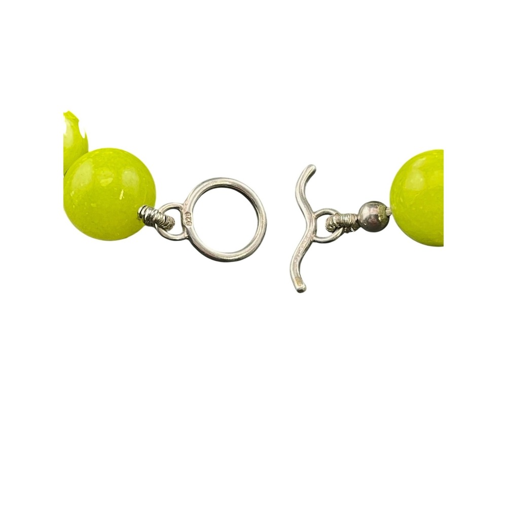 Statement Bead Necklace green chalcedony hand knotted runway jewelry 925 clasp - Picture 10 of 14
